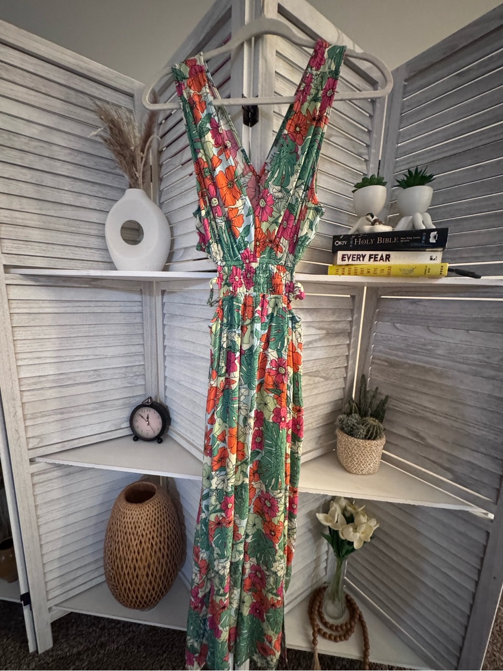 Justify Floral V-Neck Maxi Dress in Green, Orange & Pink - Picture 5 of 6